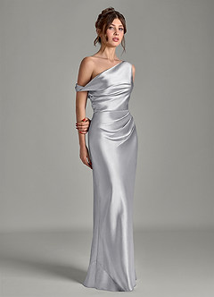 Azazie Emerson Bridesmaid Dresses Silver Mermaid Off the Shoulder Metallic Satin Dress image5