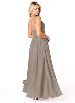Azazie Chanel Bridesmaid Dresses Taupe A-Line Pleated Chiffon Dress image5