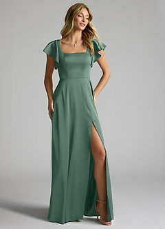 Azazie Bondi Bridesmaid Dresses Eucalyptus A-Line Bow Stretch Satin Dress image6
