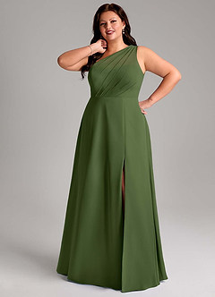 Azazie Phaedra Bridesmaid Dresses Olive A-Line One Shoulder Chiffon Dress image7