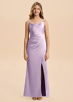 Azazie Christen Junior Vestido de Lila Esmerilada de Satén Elástico de Corte en A con Plisado image1