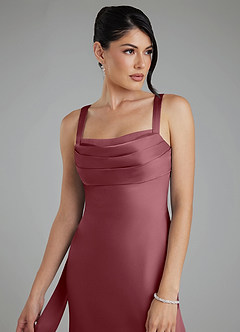 Azazie Piper Robes de demoiselle d'honneur Robe Sirène en Satin extensible Plissée Rose Du Désert image3