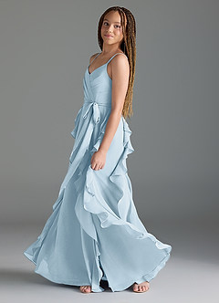 Azazie Peyton Junior Sky Blue A-Line V-Neck Cascading Ruffles Chiffon Dress image4