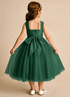 Azazie Dovey Flower Girl Dresses Dark Green Ball-Gown Bow Tulle Dress image3