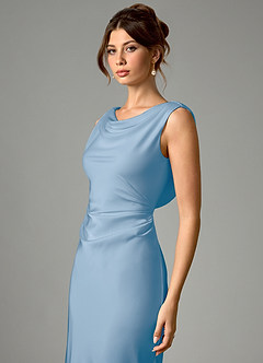 Azazie Kieryn Brautjungfernkleider Meerjungfrau-Linie Plissee Stretch-Satin Kleid Puderblau image4