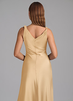 Azazie Nerine Brautjungfernkleider A-Linie Plissee Stretch-Satin Kleid Gold image2