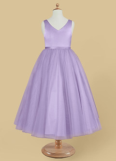 Azazie Marybell Flower Girl Dresses Lilac A-Line Bow Tulle Dress image5
