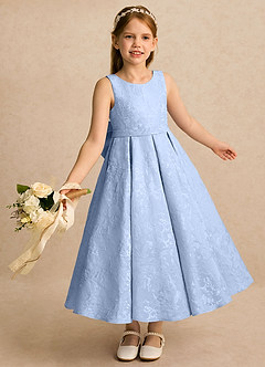 Azazie Goldie Flower Girl Klänningar Klänning A-linje i Blommig Jacquard Plisserad image2