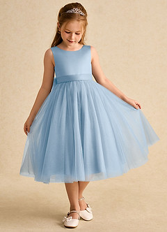 Azazie Winnie Robe Demoiselle D'honneur Fillette Robe Princesse en Tulle Arc Poudre Bleue image2