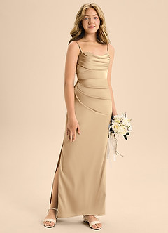 Azazie Mai Junior Champagne Sheath Sweetheart Neckline Stretch Satin Dress image3