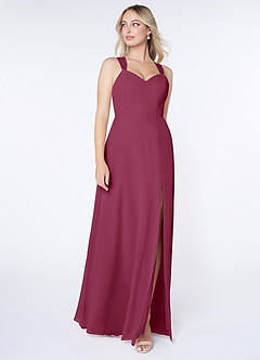 Azazie Jane Final Sale Mulberry A-Line V-Neck Pleated Chiffon Dress image3