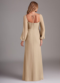 Azazie Charissa Bridesmaid Dresses Champagne Sheath Long Sleeve Chiffon Dress image6