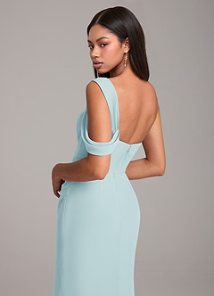 Azazie Wynter Bridesmaid Dresses Sea Glass Sheath Off the Shoulder Chiffon Dress image2