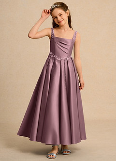 Azazie Mochi Girls Formal Jurken voor bloemenmeisjes Baljurk Jurk van Mat Satijn Geplooide Vintage Mauve image6