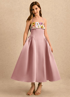Azazie Gianna Girls Formal Flower Girl Dresses Rose Gold A-Line Pleated Matte Satin Dress image3