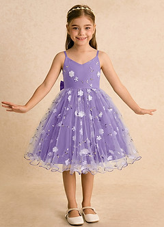 Azazie Junebug Flower Girl Dresses Tahiti Ball-Gown Spaghetti Strap Tulle Dress image3