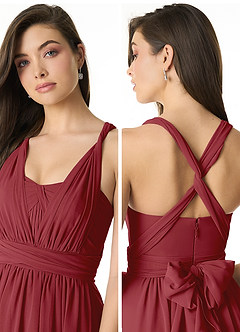 Azazie Olani Bridesmaid Dresses Pomegranate A-Line One Shoulder Chiffon Convertible Dress image5