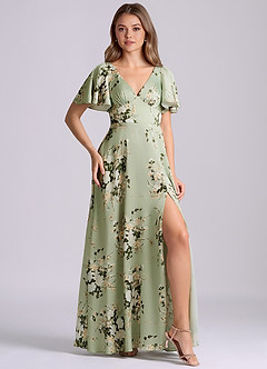 Azazie Kimber Bridesmaid Dresses Floral Vines A-Line Ruched Stretch Satin Dress image3