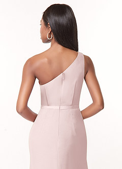 Azazie Liza Bridesmaid Dresses Blushing Pink Mermaid One Shoulder Chiffon Dress image3