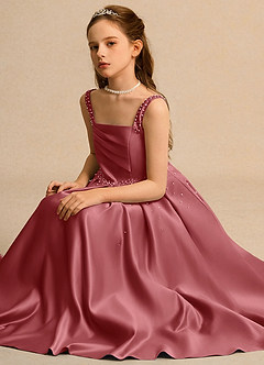 Azazie Mochi Girls Formal Vestidos de florista Vestido Rosa Antiga de Cetim fosco de Vestido de baile com Plissado image3
