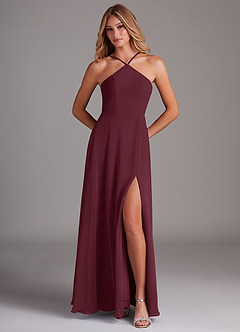 Azazie Bailey Bridesmaid Dresses Cabernet A-Line Halter Side Slit Chiffon Dress image5