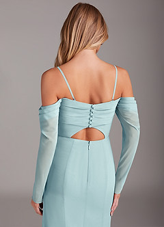 Azazie Hallie Bridesmaid Dresses Sea Glass Mermaid Long Sleeve Chiffon Dress image6