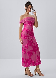 Berenice Fuchsie Stretch-Maxikleid aus 3D-Blumenspitze image5