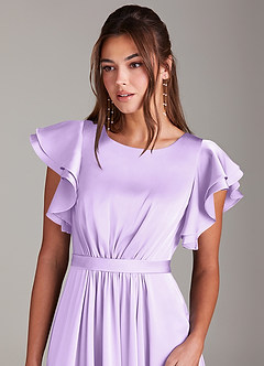 Azazie Daphne Modest Bridesmaid Dresses A-Line Ruched Stretch Satin Floor-Length Dress image5