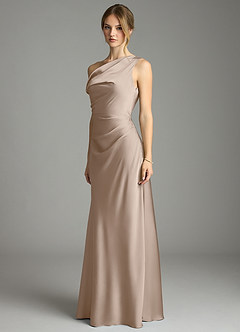 Azazie Emerson Bridesmaid Dresses Taupe Mermaid Off the Shoulder Stretch Satin Dress image8