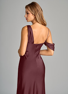 Azazie Celina Bridesmaid Dresses Sangria Sheath Off the Shoulder Stretch Satin Dress image8