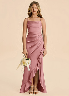 Azazie Mia Junior Dusty Rose Mermaid Pleated Stretch Satin Dress image3