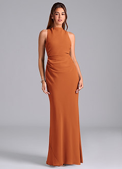 Azazie Evadne Bridesmaid Dresses Cinnamon A-Line Pleated Chiffon Dress image3