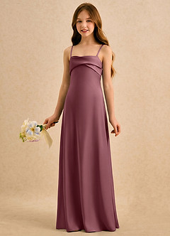 Azazie Mirabella Girls Formal vestidos de niña de las flores Vestido Rosa Del Desierto de Satén Elástico de Recto con Escote corazón image2