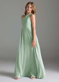 Azazie Dallas Junior Agave A-Line Pleated Chiffon Dress image4