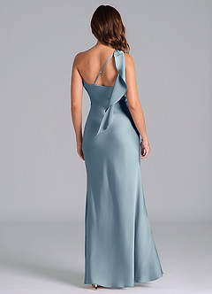 Azazie Driea Jurken voor bruidsmeisjes Jurk van Stretch Satijn met Zeemeermin One-Shoulder Stoffig Blauw image2