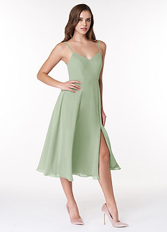 Azazie Clarissa Brautjungfernkleider A-Linie V-Hals Chiffon Kleid Staubiger Salbeigrün image3