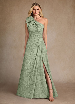 Azazie Easton Mother of the Bride Dresses Dusty Sage Ball-Gown One Shoulder Floral Burnout Dress image1