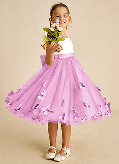 Azazie Sprout vestidos de niña de las flores Vestido de Rosa Caramelo de Tul de Corte En A con Lazo image2
