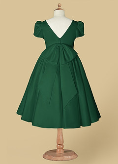 Azazie Juno Blumenmädchenkleider A-Linie Herzausschnitt Matte Satin Kleid Dunkelgrün image7