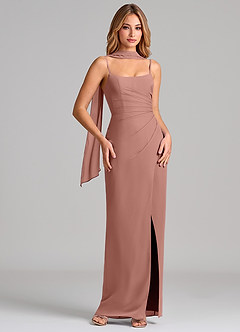 Azazie Calandra Bridesmaid Dresses Cedar Rose Sheath Pleated Chiffon Dress image1
