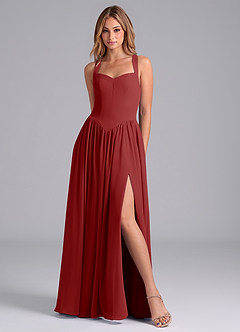 Azazie Francis Bridesmaid Dresses Rust A-Line Corset Chiffon Dress image3