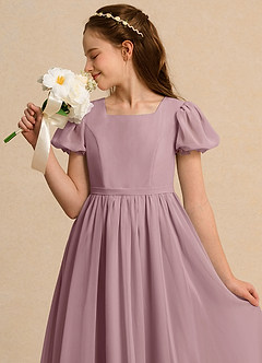 Azazie Joss Flower Girl Dresses Dusty Rose A-Line with Sleeves Chiffon Dress image13