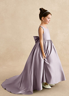 Azazie Mimia Flower Girl Dresses Dusk A-Line Bow Matte Satin Dress image1