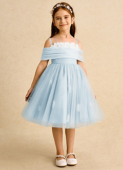 Azazie May Blumenmädchenkleider Ballkleid Plissee Tüll Kleid Himmelblau image2