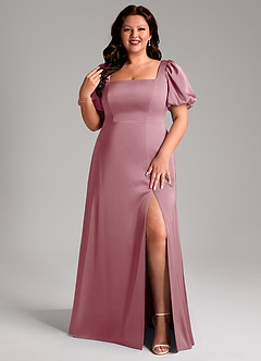 Azazie Fyona Bridesmaid Dresses Vintage Mauve A-Line Pleated Stretch Satin Dress image8