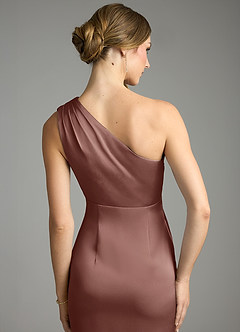 Azazie Emorie Jurken voor bruidsmeisjes Jurk van Stretch Satijn met Kolom One-Shoulder Espresso image5