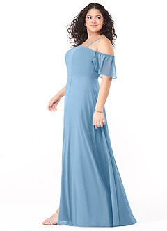 Azazie Sue Jurken voor bruidsmeisjes Converteerbaar Jurk van Chiffon met A-Lijn Off the Shoulder Staal Blauw image9