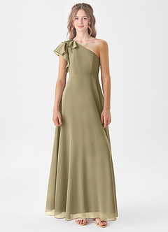 Azazie Arabella Junior Moss Green A-Line Ruched Chiffon Dress image3