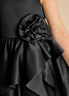Azazie Hermia Flower Girl Dresses Black A-Line Sleeveless Matte Satin Dress image6