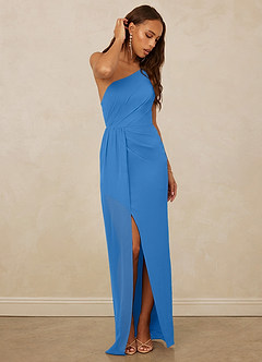 Christian Siriano Bridal for Azazie 1003 Bridesmaid Dresses Blue Jay Sheath One Shoulder Chiffon Dress image3